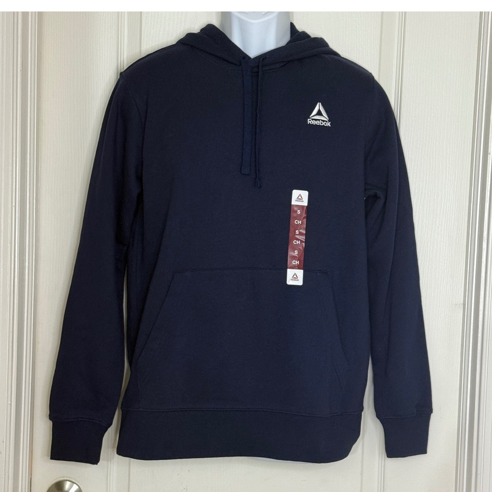Reebok Mens Navy Blue Classic Hoodie Sweatshirt Size S Small Front‎ Pocket